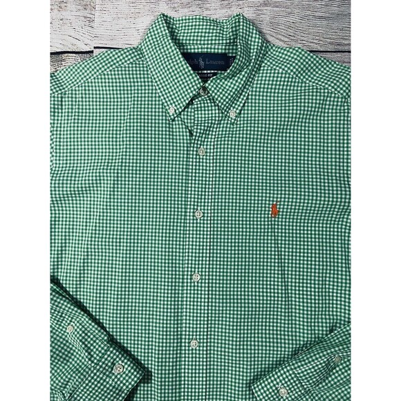 Polo Ralph Lauren Green/White Check Button Down Classic Fit Cotton Shirt Medium - Picture 2 of 4